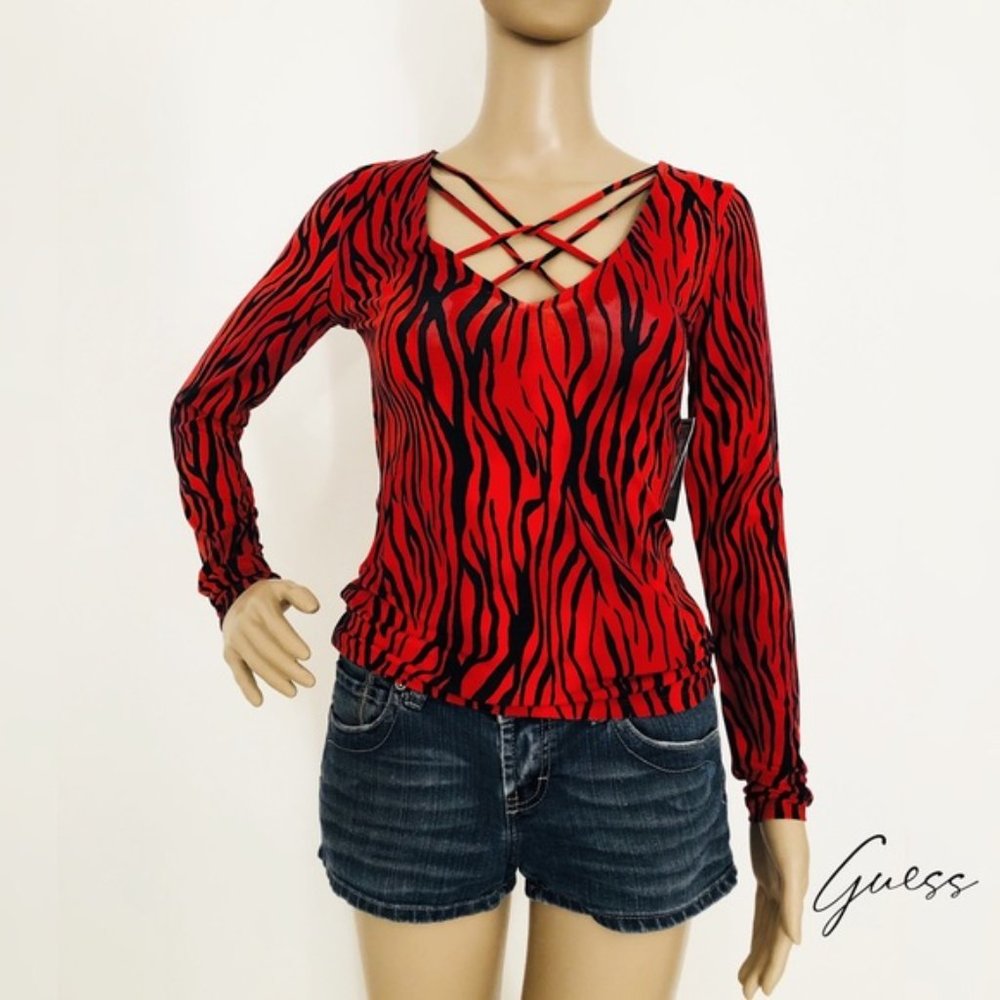 New! GUESS Red Stripe Sexy Top